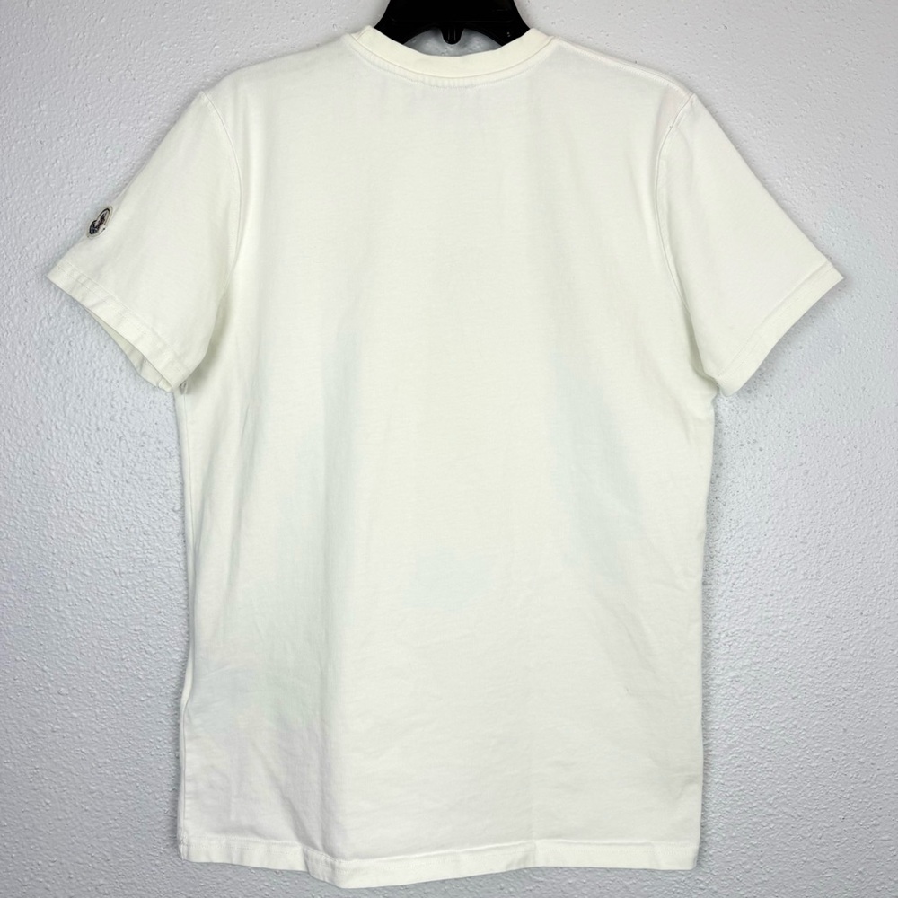 Moncler Men's Short Sleeve 3D Velvet Logo T-Shirt Off White Spell Out Crew Neck - Picture 2 of 16